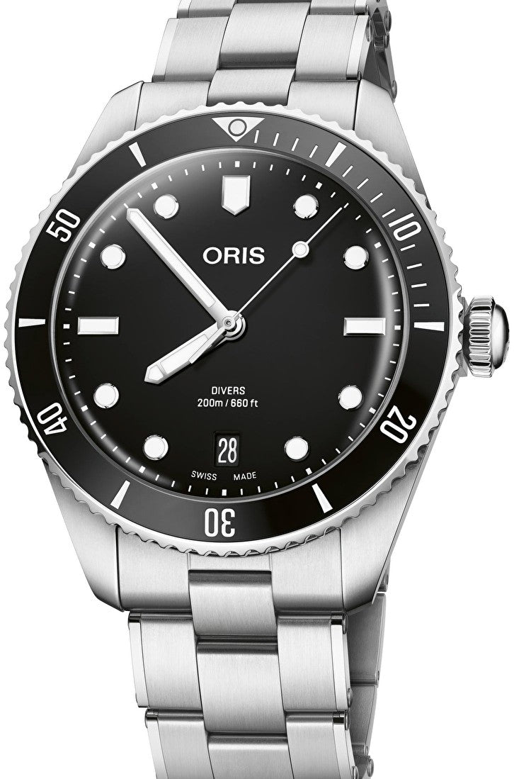 Oris Divers Date Czarny 39 mm Stal 0173377954054-Set