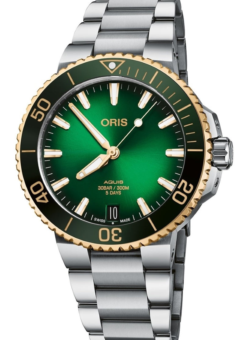 Oris Aquis Date Zielony 41.5 mm Złoto/Stal 0140077696357-0782209PEB