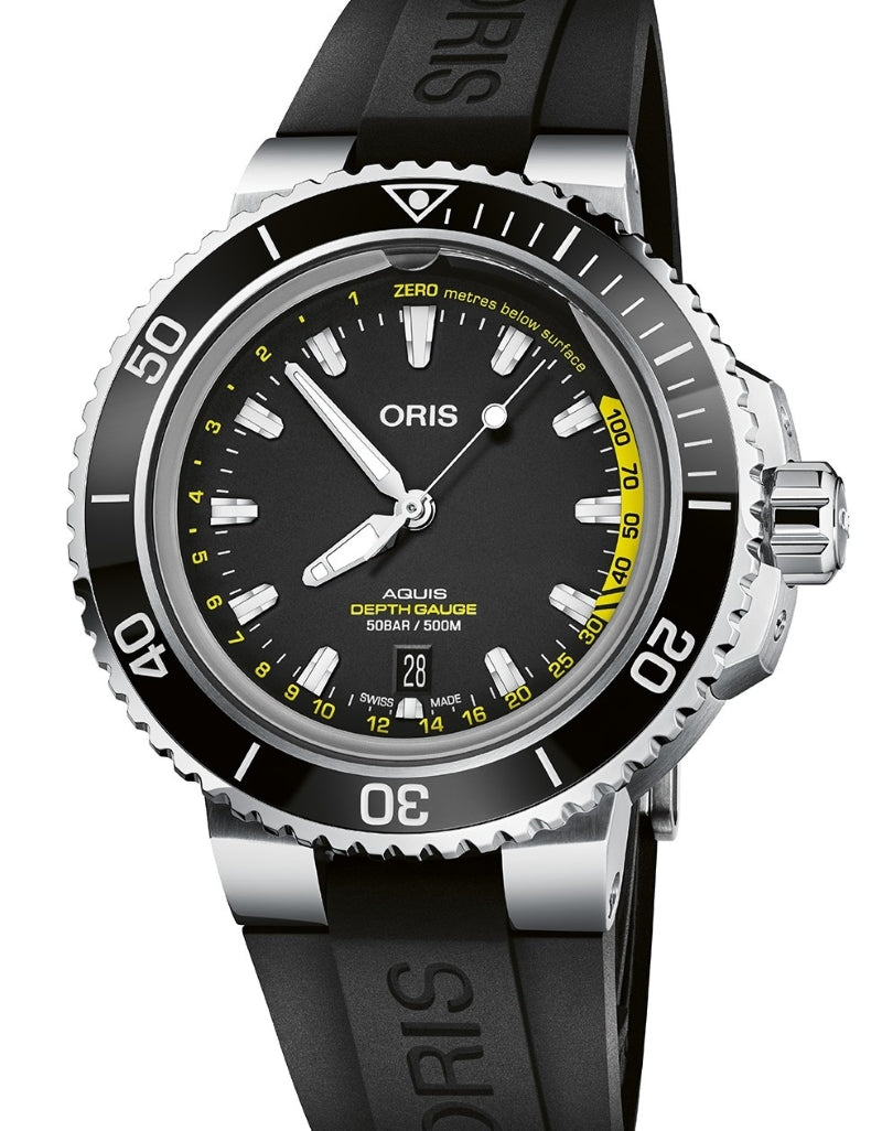 Oris Aquis Depth Gauge Czarny 45.8 mm Stal 0173377554154-SetRS