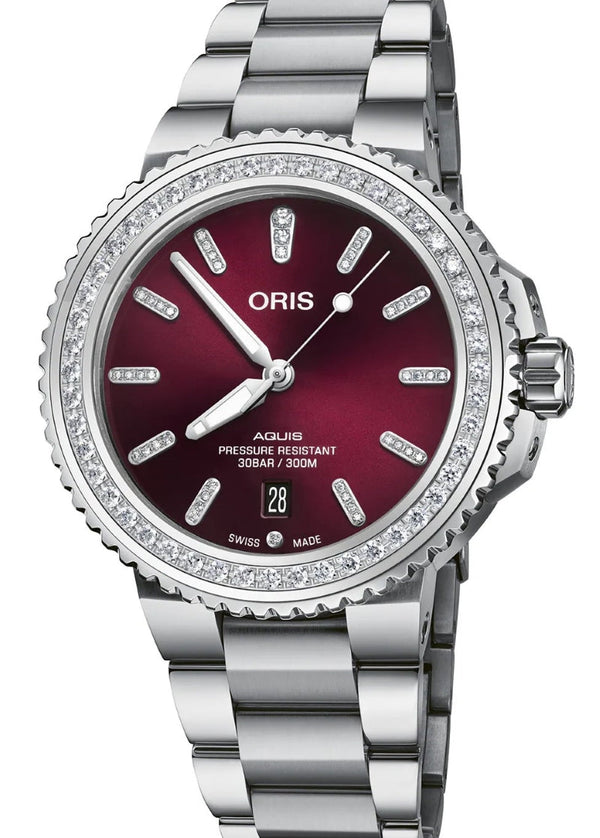 Oris Aquis Date Diamonds Czerwony 41.5 mm Stal