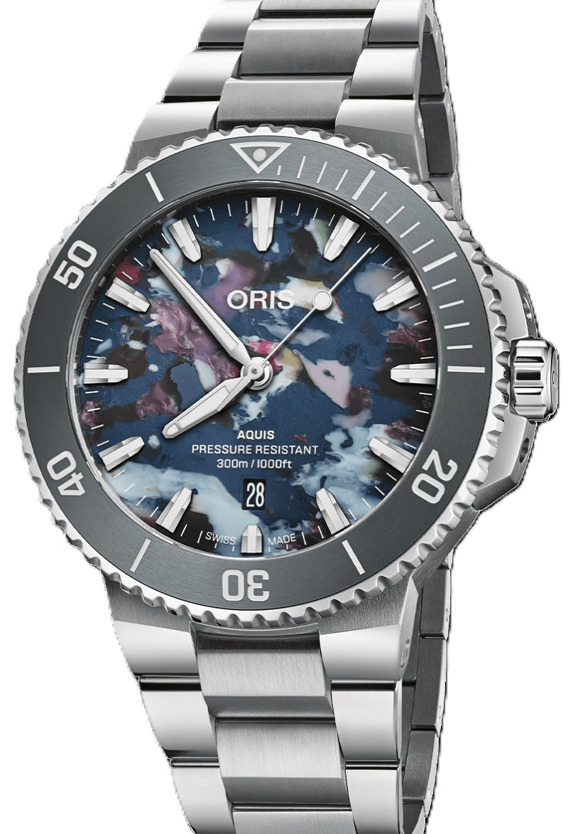 Oris Aquis Date Upcycle Niebieski 43.5 mm Stal 0173377894150-0782304PEB