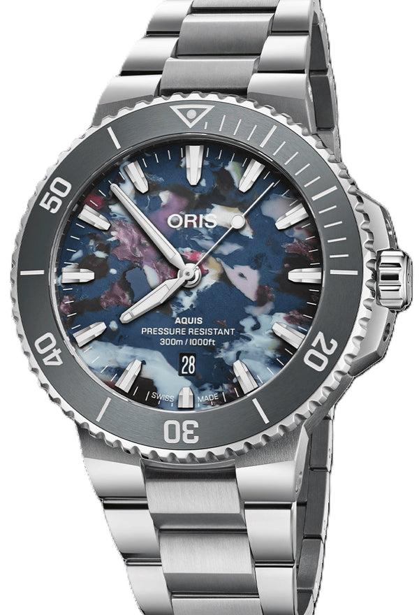 Oris Aquis Date Upcycle Niebieski 43.5 мм Stal