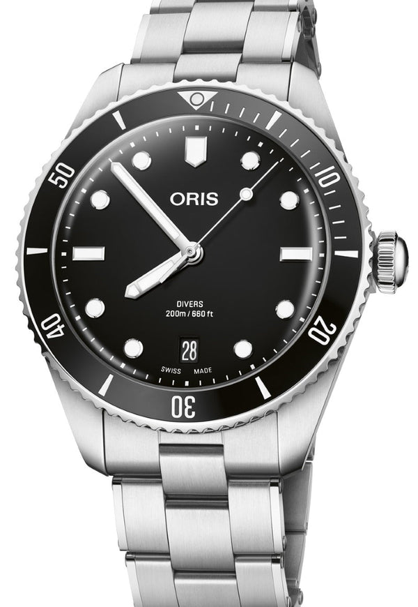 Oris Divers Date Czarny 39 mm Stal