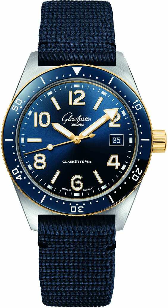 Glashütte Original SeaQ Niebieski 39.5 mm Zloto/Stal