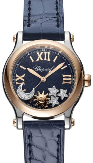 Chopard Happy SportSun Moon & Stars Niebieski 30 mm Złoto/Stal 278573-6027