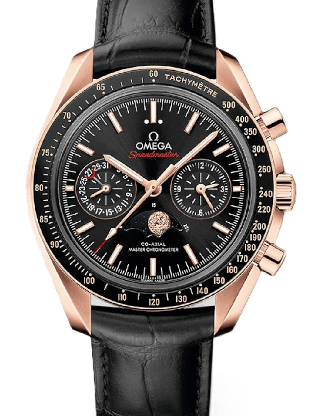 Omega Speedmaster Moonphase Czarny 44.25 mm Zloto rozowe 304.63.44.52.01.001