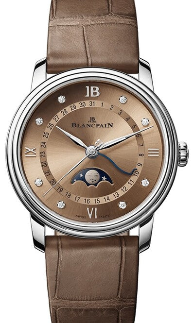 Zegarek damski Blancpain Villeret Quantième Phases de Lune Brązowy 33 mm Stal 6126N-1146-55B