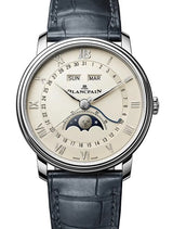 Blancpain Villeret Quantième Complet Srebrny 40 mm Stal 6654N-1142-55B