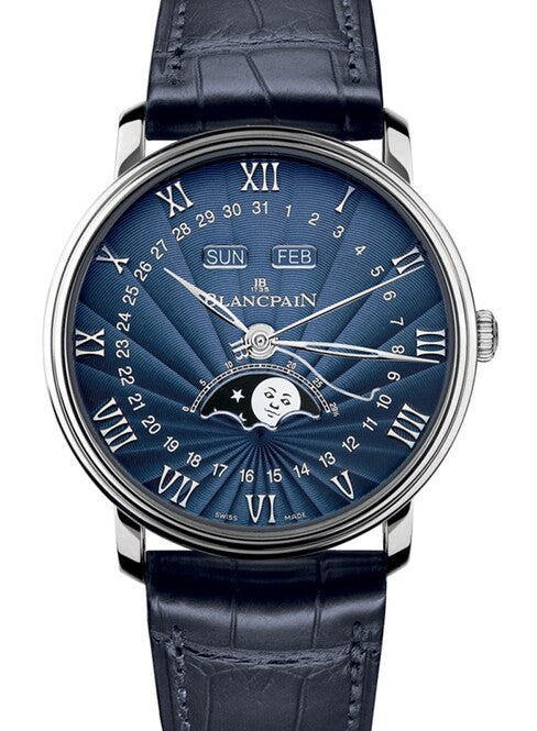 Blancpain Villeret Quantième Complet Niebieski 40 mm Złoto białe 6654-1529-55B
