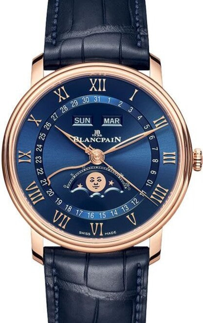 Blancpain Villeret Quantième Complet Niebieski 40 mm Złoto czerwone 6654-3640-55B