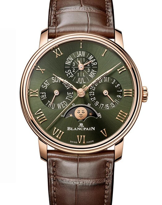 Blancpain Villeret Quantième Perpétuel Zielony 40 mm Złoto różowe 6656-3653-55B