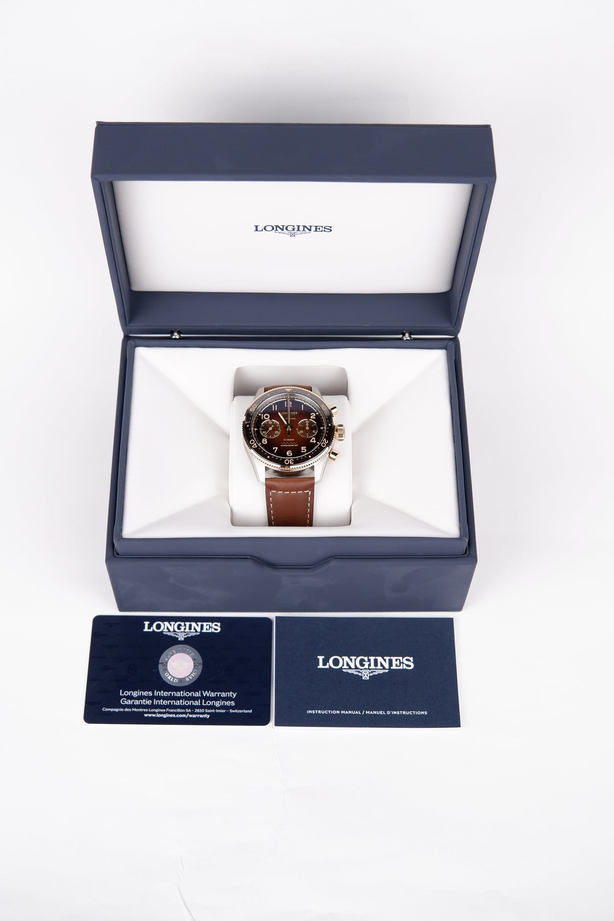 Longines Spirit Flyback Brązowy 42 mm Złoto/Stal L3.821.5.59.2