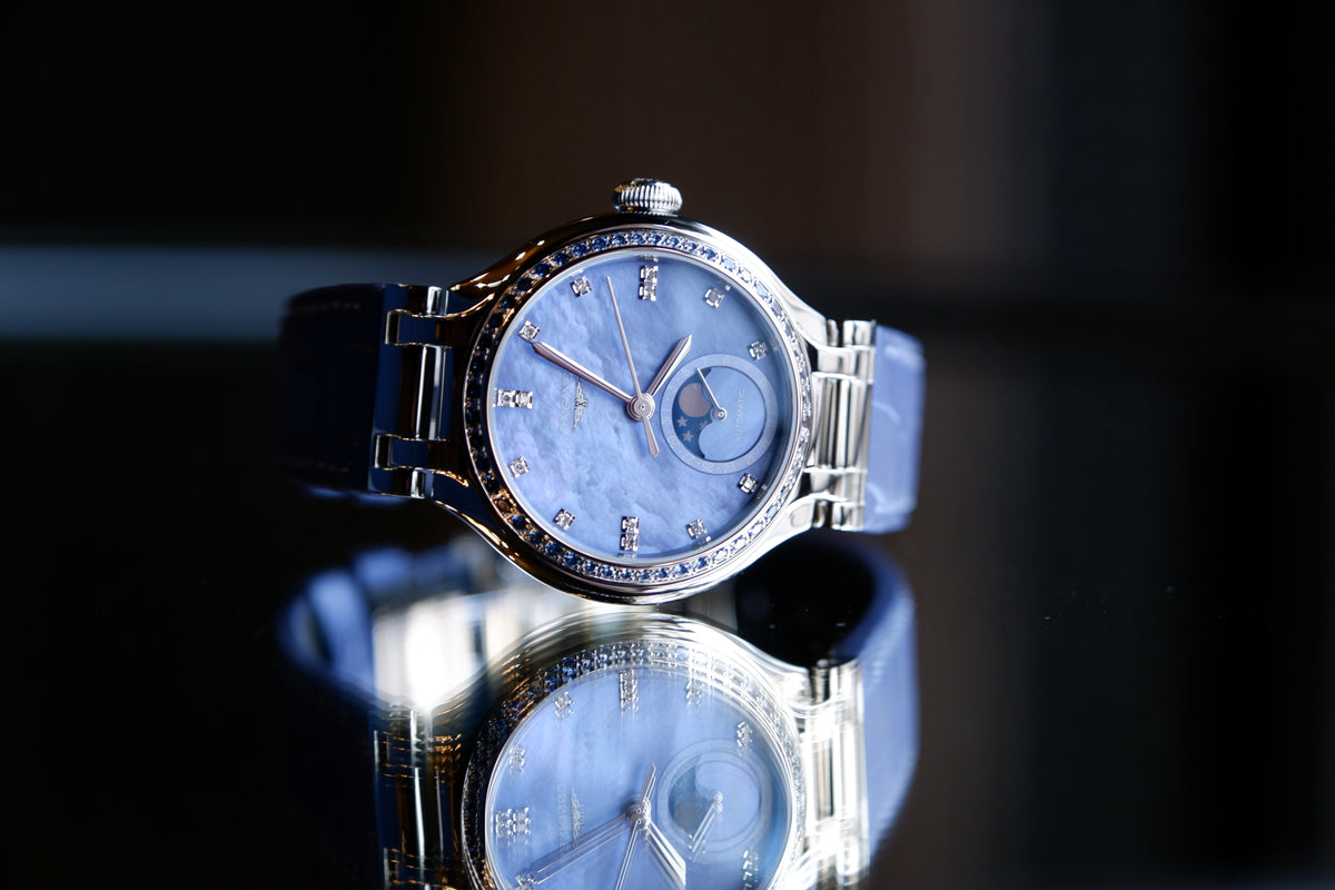 Longines Primlauna Niebieski 34 mm Stal L8.126.0.97.2
