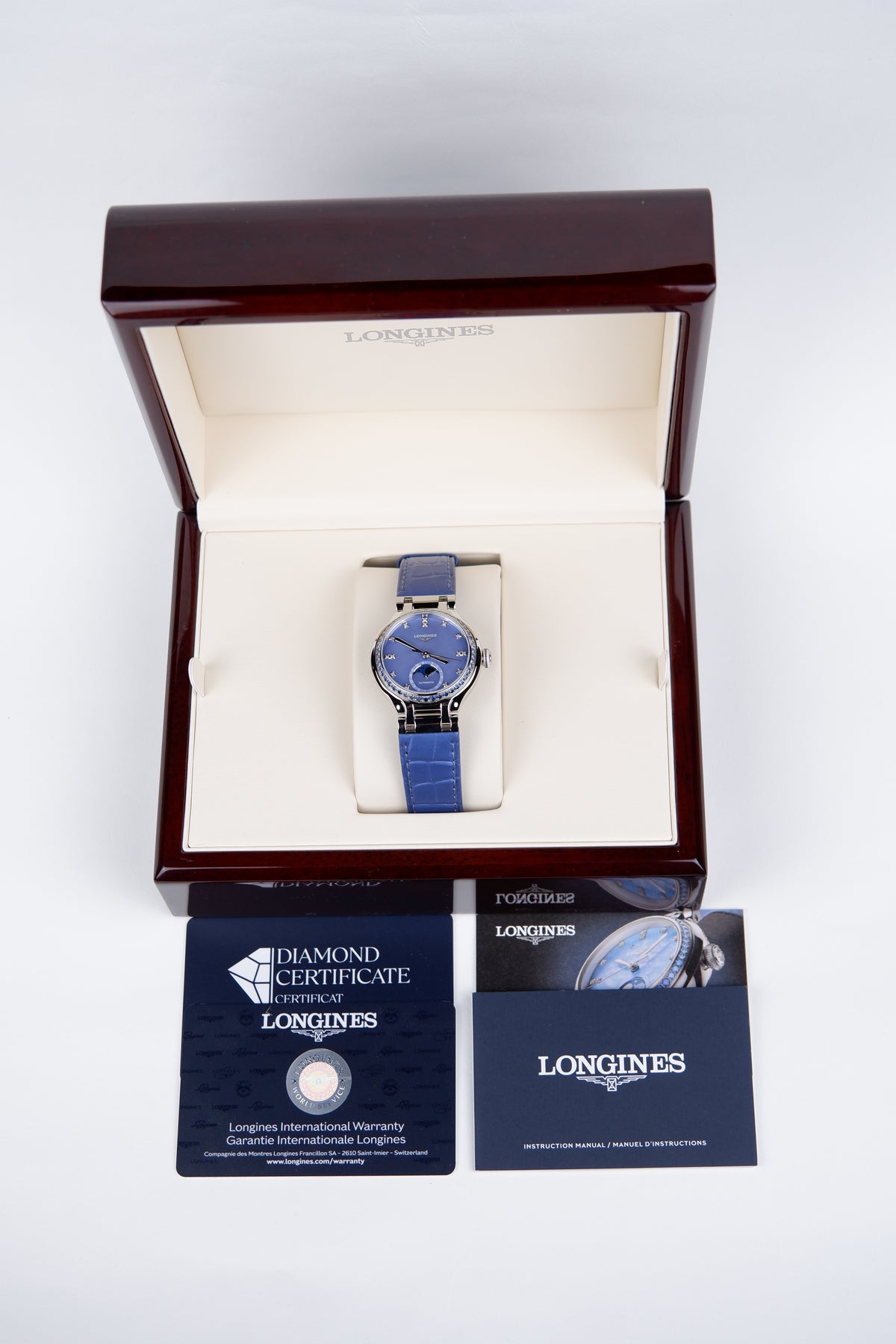 Longines Primlauna Niebieski 34 mm Stal L8.126.0.97.2