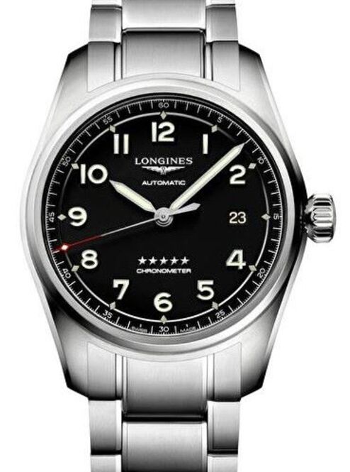 Longines Spirit Czarny 37 mm Stal L3.410.4.53.6