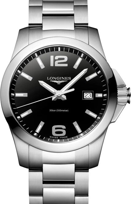 Longines Conquest Czarny 41 mm Stal