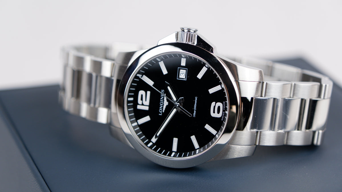 Longines Conquest Czarny 41 mm Stal L3.759.4.58.6
