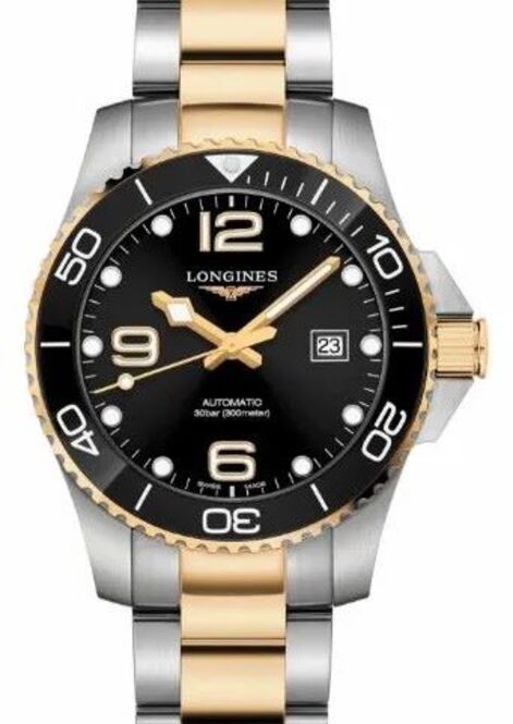 Longines HydroConquest Czarny 43 mm Złoto/Stal L3.782.3.56.7