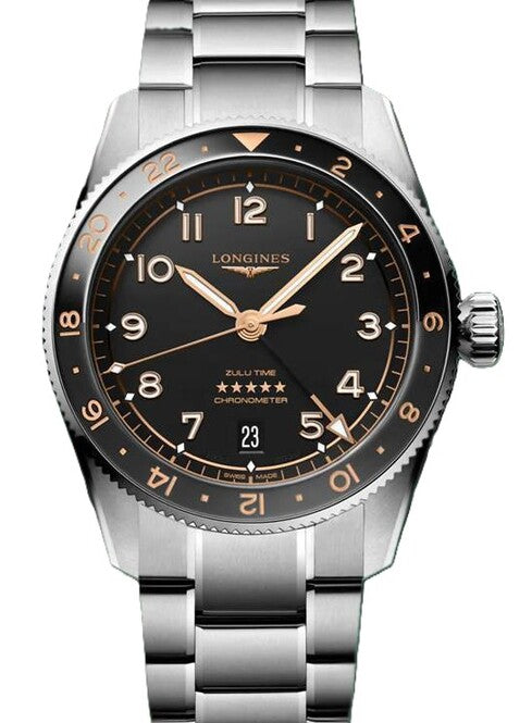Longines Spirit Zulu Time Czarny 39 mm Stal L3.802.4.50.6