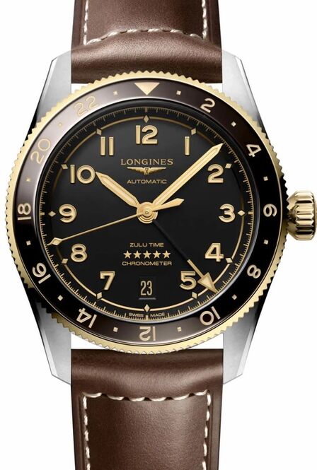 Longines Spirit Zulu Time Czarny 39 mm Złoto/Stal L3.802.5.53.2