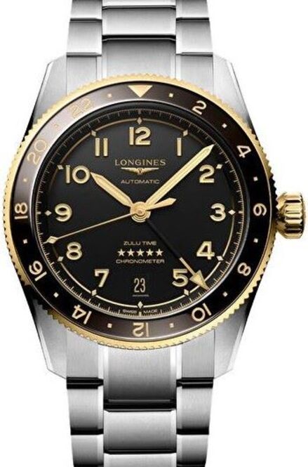 Longines Spirit Zulu Time Czarny 39 mm Złoto/Stal