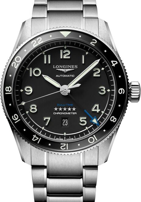 Longines Spirit Zulu Time Czarny 42 mm Stal L3.812.4.53.6