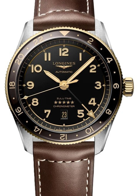 Longines Spirit Zulu Time Czarny 42 mm Złoto/Stal L3.812.5.53.2