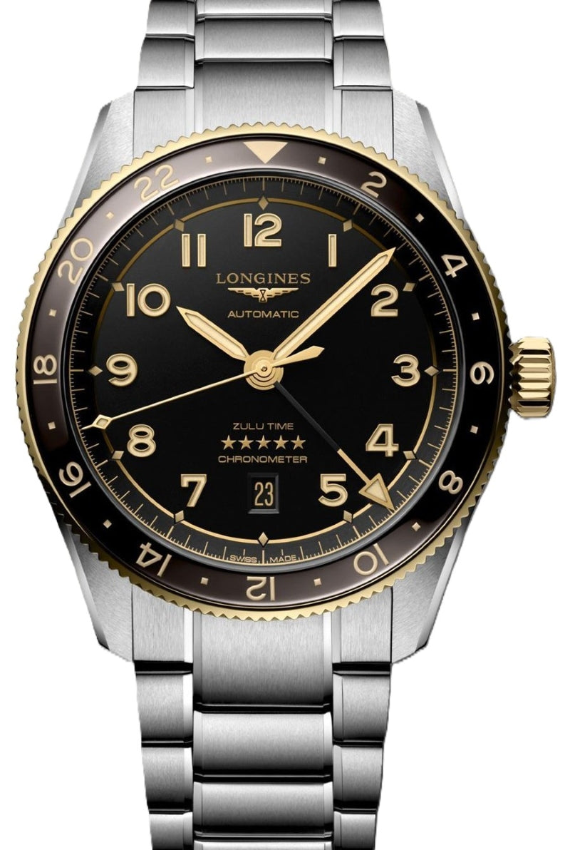 Longines Spirit Czarny 42 mm Złoto/Stal L3.812.5.53.6