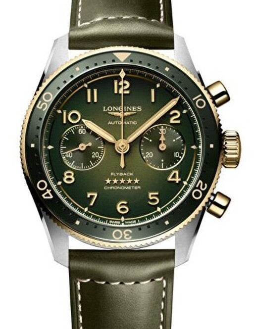 Longines Spirit Flyback Zielony 42 mm Złoto/Stal L3.821.5.53.2