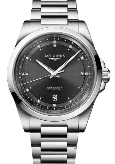 Longines Conquest Czarny 41 mm Stal L3.830.4.57.6