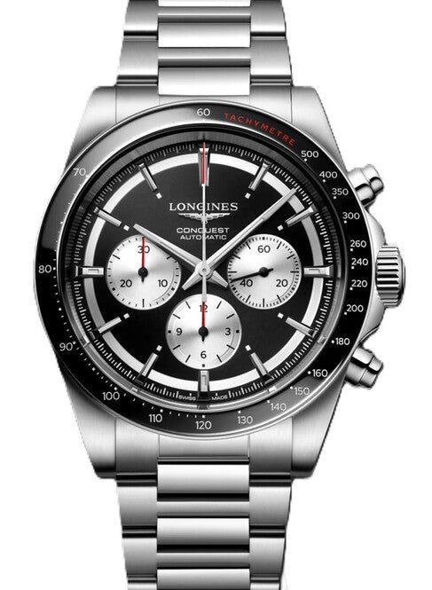 Longines Conquest Czarny 42 mm Stal L3.835.4.52.6