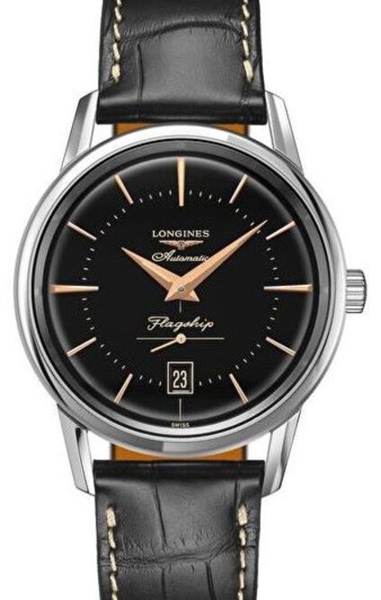 Longines Flagship Heritage Czarny 38 mm Stal L4.795.4.58.0