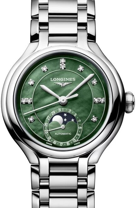 Longines Primlauna Zielony 34 mm Stal L8.126.4.07.6