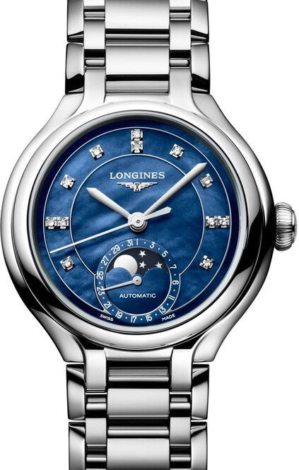 Longines Primlauna Niebieski 34 mm Stal L8.126.4.97.6