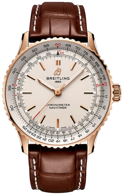 Breitling Navitimer Srebrny 41mm zloto czerwone
