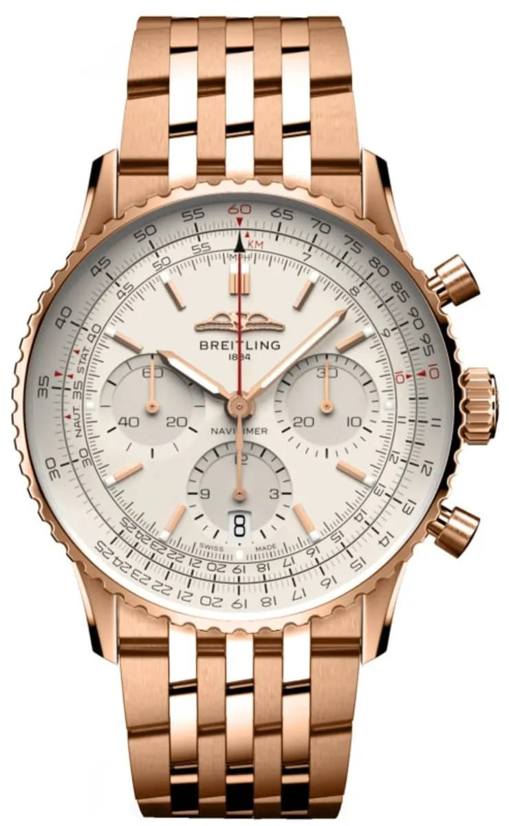 Breitling Navitimer Bialy 41mm Zloto czerwone RB0139211G1R1