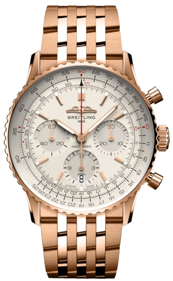 Breitling Navitimer Bialy 41mm Zloto czerwone RB0139211G1R1