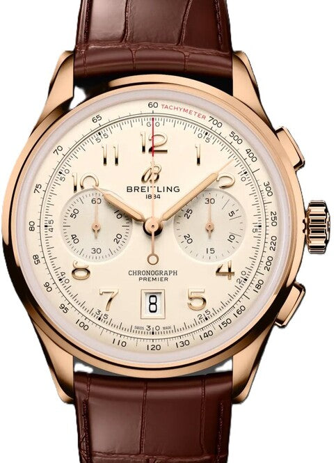 Breitling Premier Biały 42mm Złoto czerwone RB0145371G1P2