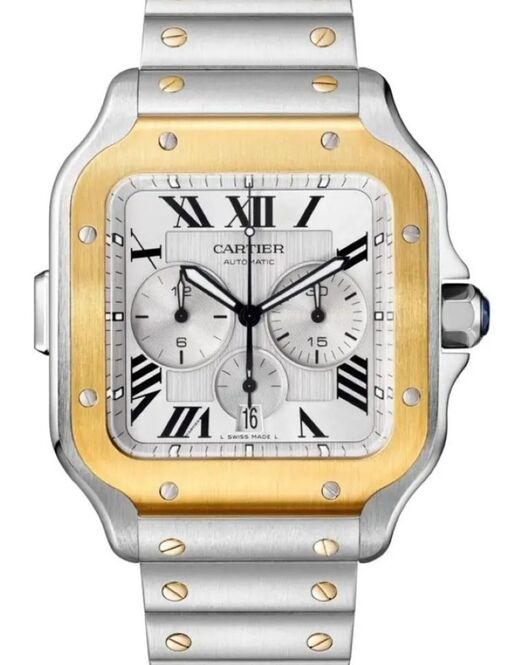Cartier Santos Srebrny 43 mm Złoto/Stal W2SA0008