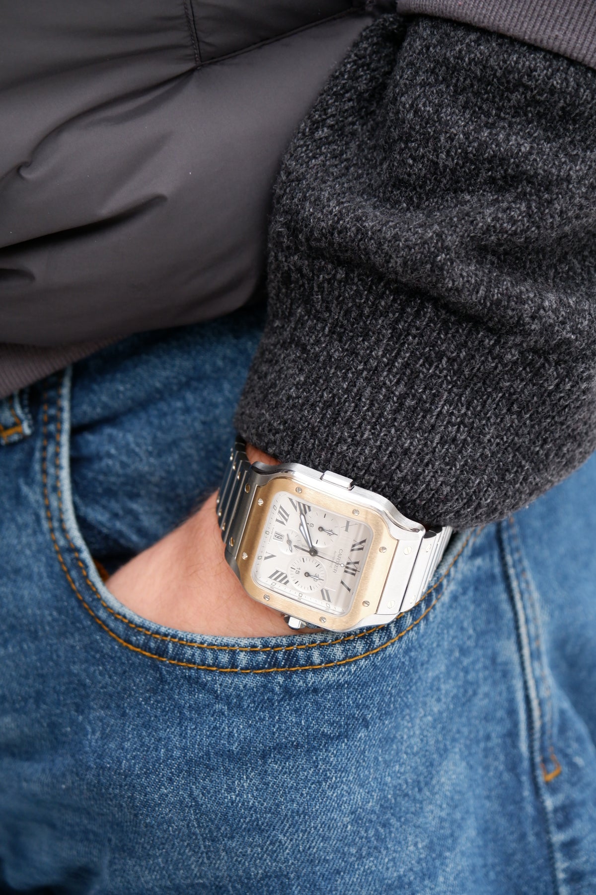 Cartier Santos Srebrny 43 mm Złoto/Stal W2SA0008